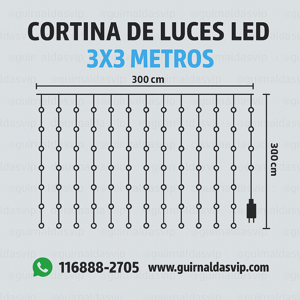 Cortina de Luces 3×3 mts luces LED Controlador
